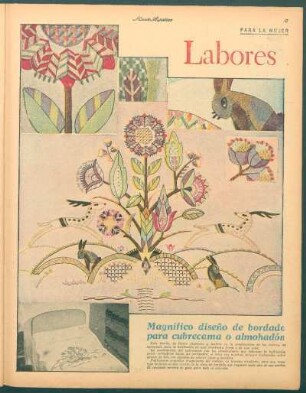 Labores [Dibujos] : Magnífico diseño de bordado para cubrecama o almohadón