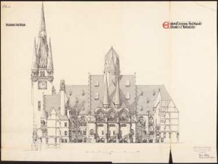 Stadthaus Schinkelwettbewerb 1898: Schnitt E-F, Hofansicht 1:200