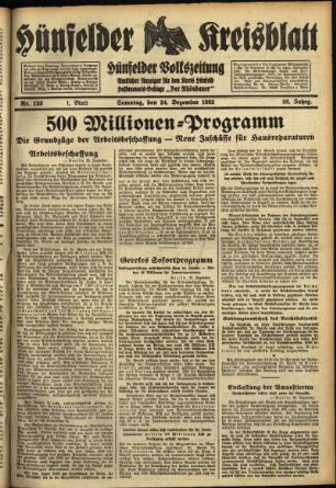 Erste Ausgabe vom Samstag, den 24. Dezember 1932.