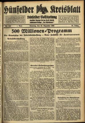 Erste Ausgabe vom Samstag, den 24. Dezember 1932.