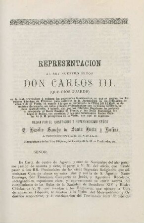 Representacion al Rey nuestro Senor Don Carlos III. ...