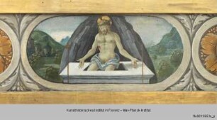 Altar mit Madonna, Engeln, Heiligen und dem segnenden Christus : Martyrium des Heiligen Bartholomäus, Auferstehungschristus und Versuchung des Heiligen Antonius Abbas