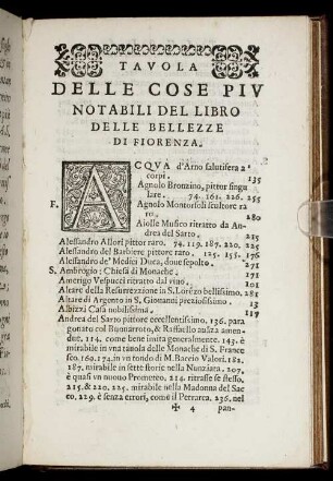 Tavola. Delle Cose Piu Notabili Del Libro Delle Bellezze Di Fiorenza