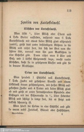 Speisen von Kartoffelmehl