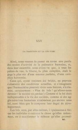 XXV. La tradition et la coutume