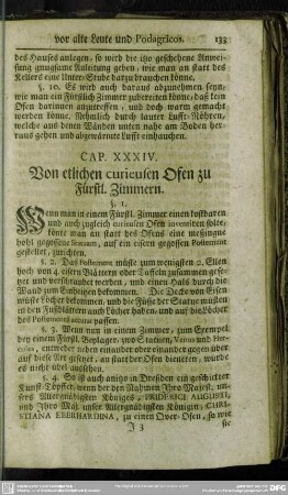 Cap. XXXIV. Von etlichen curieusen Ofen zu Fürstl. Zimmern