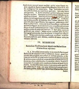 IV. Membrum. Secundum Confirmationis Membrum Barbarismos & Solæcismos rejiciens: