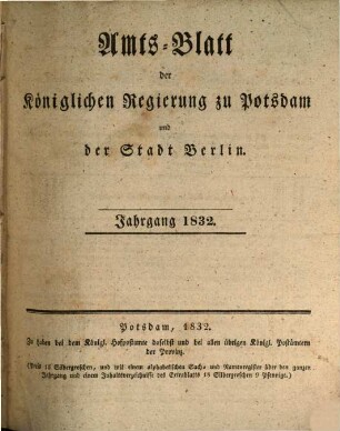 Amtsblatt der Regierung in Potsdam. 1832