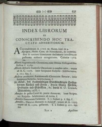 Index Librorum In Conscribendo Hoc Tractatu Adhibitorum.