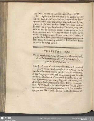 Chapitre XCII. De la fonte de la Mine de cuivre à Breytembach, dans la Principauté de Hesse-d'Armstadt, par un Fourneau courbe