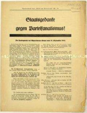 Flugschrift der Deutschnationalen Volkspartei mit einer Rede von Lothar Steuer im preußischen Landtag vom 22. September 1932
