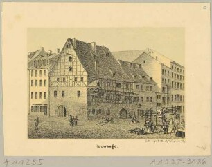 Das Fachwerkhaus der alten Heuwaage in Leipzig am Brühl Ecke Ritterstraße, heute Neubau gleichen Namens