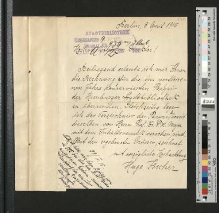 Brief von Hugo Ibscher an die StB Hamburg , Berlin