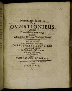 Disputatio Iuridica De Quaestionubus