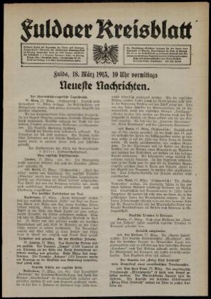 Erste Ausgabe vom Donnerstag, den 18. März 1915.