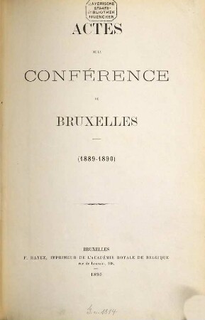 Actes de la Conférence de Bruxelles. 1889/90 (1890)