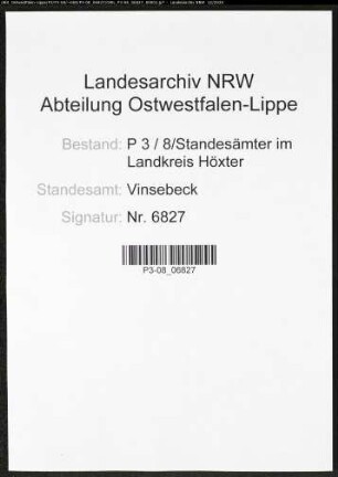 Sterberegister Standesamt Vinsebeck