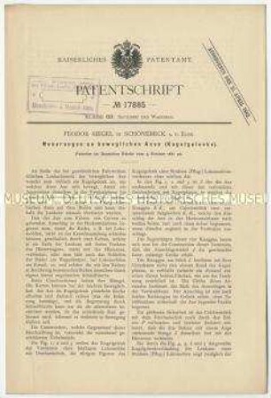 Patentschrift über Neuerungen an beweglichen Achsen, Patent-Nr. 17885