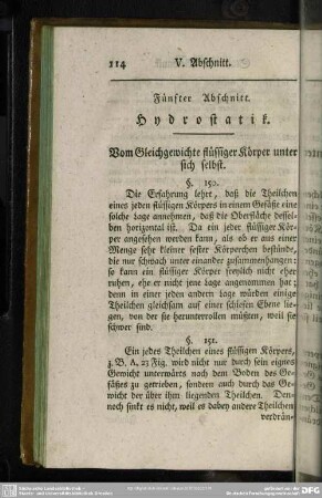 Fünfter Abschnitt. Hydrostatik