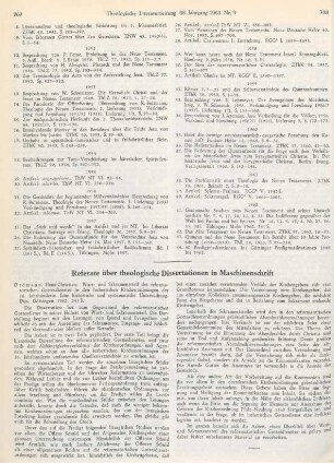 Referate über theologische Dissertationen in Maschinenschrift