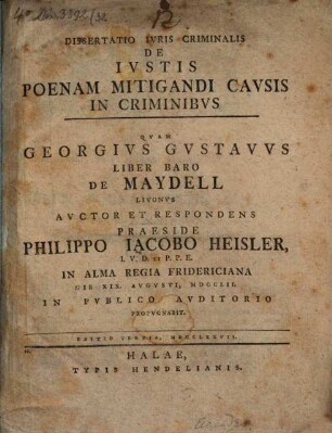 Diss. iur. crim. de iustis poenam mitigandi causis in criminibus