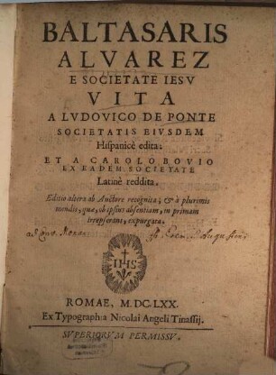 Baltasaris Alvarez E Societate Iesv Vita