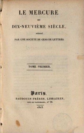 Le mercure du dix-neuvième siècle, 1