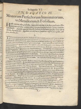 Indagatio VI. Mixtorum Perfectorum Inanimatorum, ut Metallorum & Fossilium.