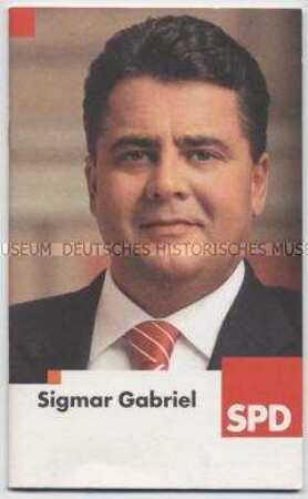 Informationsschrift der SPD mit einer bebilderten Biografie des niedersächsischen Ministerpräsidenten Sigmar Gabriel