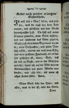 Gebet nach wieder erlangter Gesundheit. - Bey Annäherung des Todes.