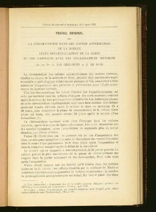 La chromatolyse dans les cornes antérieures de la moelle après désarticulations de la jambe et ses rapports avec les localisations motrices