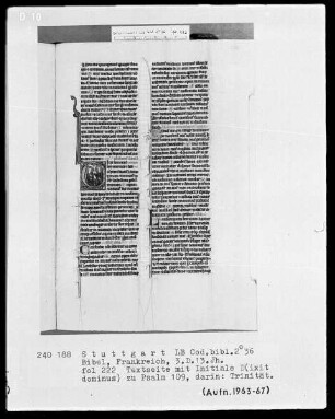 Bibel — Initiale D (ixit dominus), darin Trinität, Folio 222verso