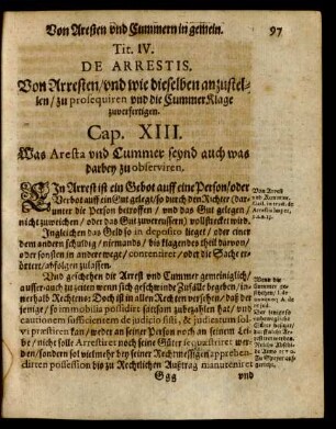 Cap. XIII. Was Aresta und Cummer seynd auch was darbey zu observiren.