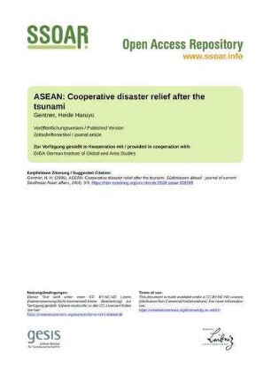 ASEAN: Cooperative disaster relief after the tsunami