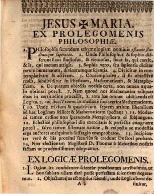Theses philosophicae : quas ... Fratres B. V. Mariae de Monte Carmelo Discalceati in suo Ratisb. Collegio ... d. 12. M. Aug. exponent