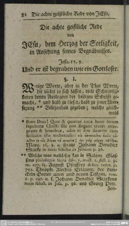 Die achte geistliche Rede von Jesu, dem Herzog der Seeligkeit, in Ansehung seines Begräbnisses