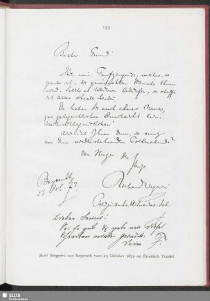 Brief Wagners aus Bayreuth vom 23. Oktober 1872 an Friedrich Feustel