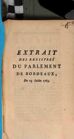 Extrait Des Registres Du Parlement De Bordeaux, Du 23 Juillet 1763