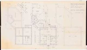 Garten Brigitte Ritter, Berlin-Tegel: Anbau und bauliche Veränderung: Grundriss Kellergeschoss, Erdgeschoss, Dach 1:50, Kamin 1:20
