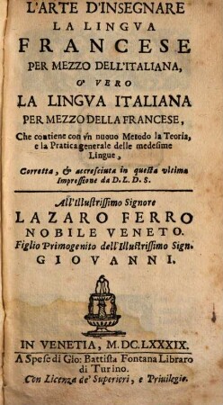 L' Art d'enseigner la langue françoise par (l'Italienne)