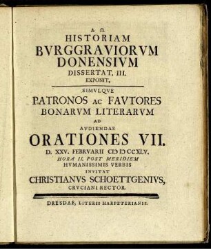 Historia Burggraviorum Donensium. Dissertat. III.