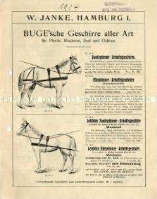 Geschirre aller Art für Pferde, Maultiere, Esel und Ochsen