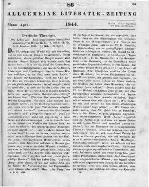 Hahn, W.: Das Leben Jesu. Eine pragmatische Geschichtsdarstellung. Berlin: Duncker 1844