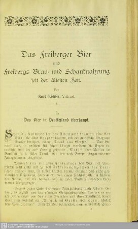 Das Freiberger Bier und Freibergs Brau- und Schanknahrung seit der ältesten Zeit