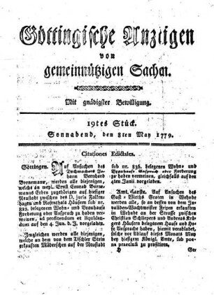 19tes Stück. Sonnabend, den 8ten May 1779.