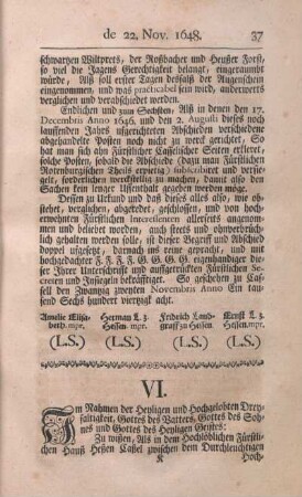 VI. Abschied de Anno 1654.