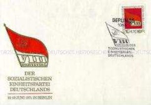 Ersttagsbrief mit Sondermarke, Sonderstempel und Emblem zum VIII. SED-Parteitag