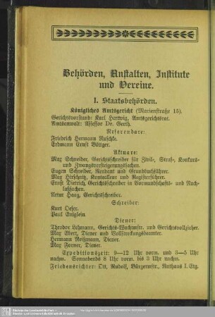 Behördenverzeichnis : Behörden, Anstalten, Institute und Vereine