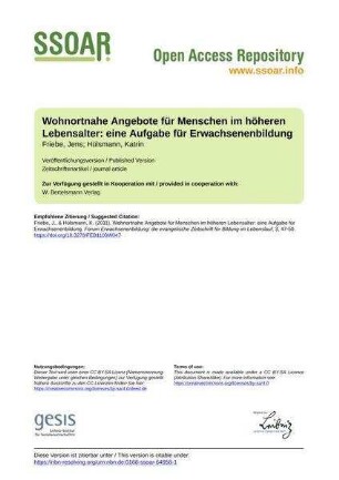 Wohnortnahe Angebote für Menschen im höheren Lebensalter: eine Aufgabe für Erwachsenenbildung