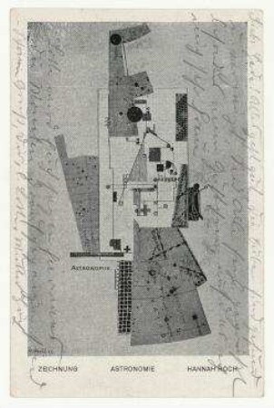Postkarte mit Abbildung Hannah Höch "Astronomie" (1922) an Hedwig (Hede) Höch
